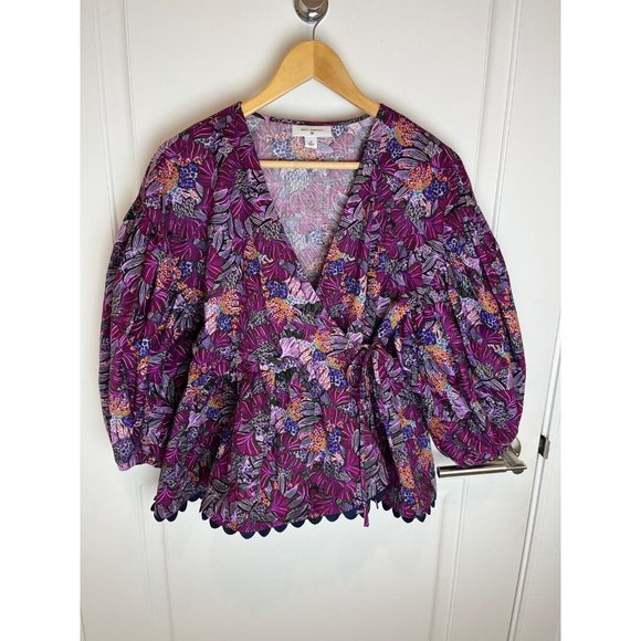 Floral V-Neck Puff Sleeve Blouse - Picture 2 of 11